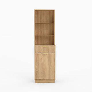 Tall Narrow Fluted Storage Cabinet With Trash Bin Compartment For Kitchen (Trash Can Not Included)