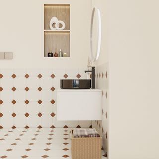 Floating Bathroom Vanity With Vessel Sink With Open Shelf Storage