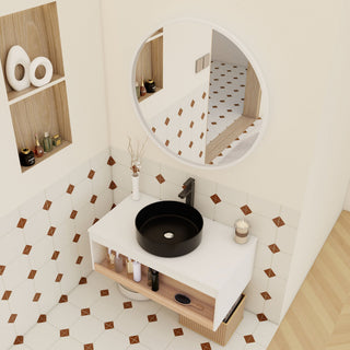 Floating Bathroom Vanity With Glossy Round Vessel Sink