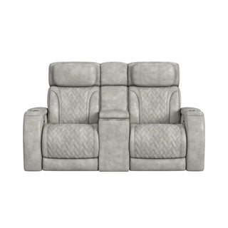 Prime Time - P3 Loveseat With Console, 7 Colors Led, Cup Holders And Wireless Charger Controller - Leather Gel Light Gray
