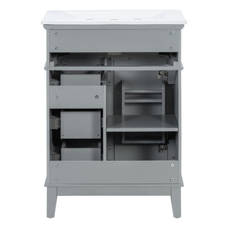 Modern Bathroom Vanity With Sink, Flip Drawer & 3 Drawers, Soft Close Hinges, Adjustable Shelf