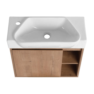 24" Wall Mounted Bathroom Vanity & Sink & Soft Close Door - Imitative Oak / White
