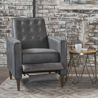Macedonia - Mid Century Modern Button Tufted Fabric Recliner - Slate