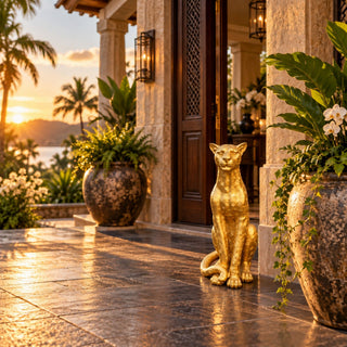 Leopard Statue, Animal Sculpture For Decor - Gold