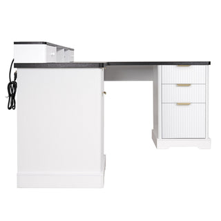 Fluted L-Shaped Desk With Charging Station & Storage Cabinet