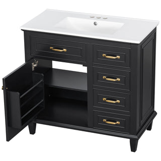 Modern Bathroom Vanity With Sink Top, Flip Drawers, Adjustable Shelf