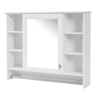 Modern Wall Mounted Mirror Cabinet With Adjustable Shelf, Soft Close Door, And Towel Bar