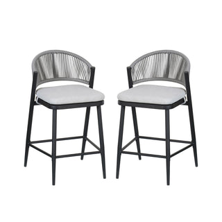 Outdoor 26" Counter Height Metal Frame Counter Stools With Scallop Shaped Backrest & Water Resistant Cushions