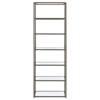 6 Tier Bookcase With Tempered Glass Shelves - Black / Nickel