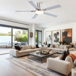 Flush Mount Ceiling Fans With LED Light And Remote Control, 5 Blades
