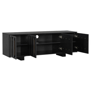 Farmhouse TV Stand, Storage Media Console With Adjustable Shelves & 3 Cable Holes