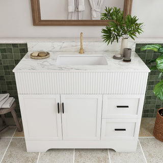 Bathroom Vanity Set, Fluted Cabinet, Soft Close Doors & Drawers, Single Faucet Hole, Sink Included - White