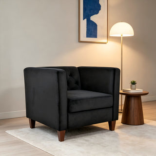 Button Tufted Accent Chair, Square Arms