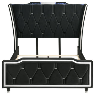 Mika - LED Upholstered Bed With Tufted Wingback Headboard And Ambient Lighting