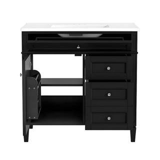 Bathroom Vanity With Sink, Rectangular Storage Cabinet & 2 Drawers And Tip Out Drawer