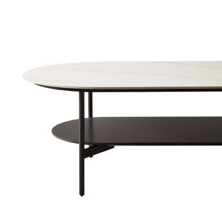 Contemporary Coffee Table Sintered Stone Surface With Ceramic Finish Double Layer Design Base Matte Shelf Modern Living Room Center Table - White / Gray