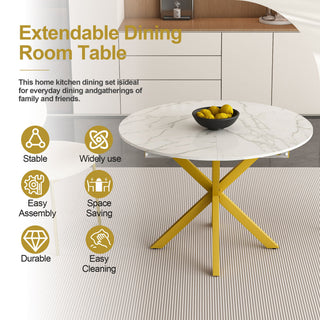 Round Dining Table With Extendable Blades, X Base