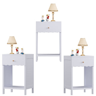 Nightstand With Drawer And Open Shelf, Scalloped Edge Bedside Table