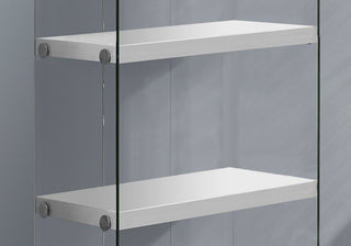 Bookshelf, Bookcase, Etagere, 5 Tier, Glossy Clear Tempered Glass - White