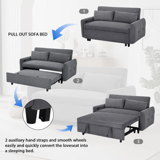 Pull-Out 2 Seat Modern Sleeper Sofa With 2 Throw Pillows And USB Ports