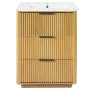 Bathroom Vanity With Sink, Open Shelf & Closed Storage - Natural Wood