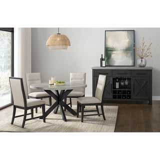 Axel - 5 Piece Standard Height Dining Set (Round Table And Four Fabric Chairs) - Espresso / Light Gray