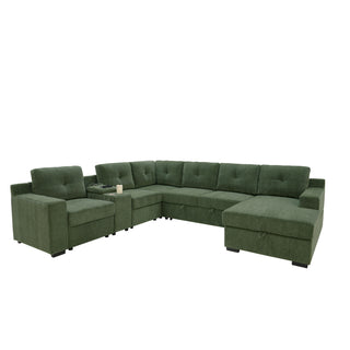 U - Shape Sectional Pull Out Bed With Console, Storage, And USB Charging