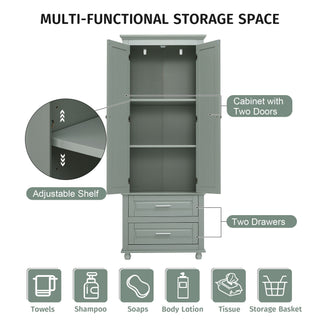 Tall Storage Cabinet With 2 Drawers For Bathroom