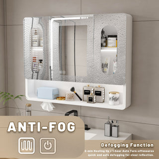 Wall Mounted Bathroom Mirror Cabinet With LED Lights, Anti Fog & Explosion Proof, Touch Control Medicine Cabinet, 3 Color Lighting - White