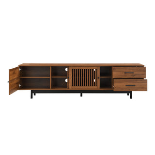 TV Stand, Media Console With 2 Drawers, Soft Closing Hinges, Adjustable Shelves, Slatted Design - Walnut