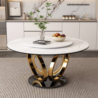 Round Dining Table With 360° Smooth Lazy Susan For Dining Room - Gold / Black / White