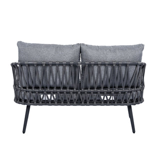4 Piece Outdoor Patio Furniture Set, Metal Chairs With Woven Rope U Shaped Backrest