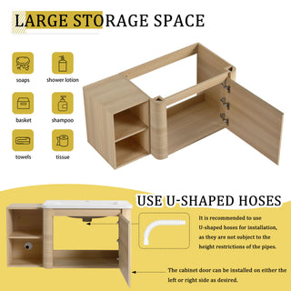 Wall Mounted Bathroom Vanity & Sink, Storage Shelves & Soft Close Door