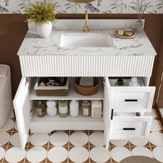 Bathroom Vanity Set, Fluted Cabinet, Soft Close Doors & Drawers, Sink Included - White