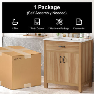Bathroom Vanity With Flip Drawer, 2 Soft Close Doors, Adjustable Shelf And Ceramic Sink