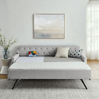 Size Upholstered Daybed With Trundle And USB Charging Armrest