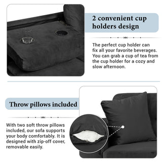 Modern Sectional Sofa With Storage Ottoman, L - Shape Couch With 2 Pillows And Cup Holders