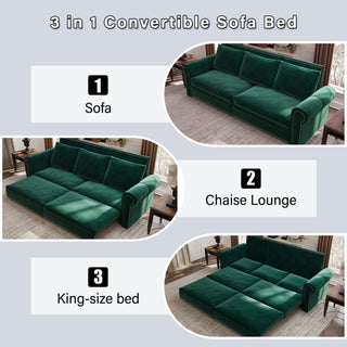 3 In 1 Convertible Sleeper Sofa With Nailhead Trim & Rolled Arm