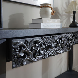 Carved Console Table With Storage Shelf For Living Room - Black