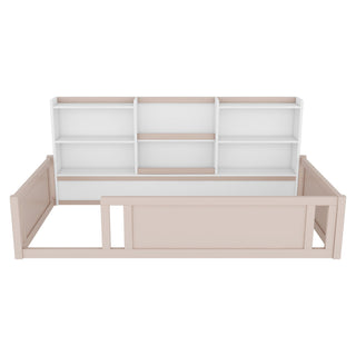 Platform Floor Bed With Guardrail Fence And Side Storage Shelves