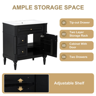 Modern Bathroom Vanity With Sink, Freestanding Cabinet With Flip Drawer & Adjustable Shelf