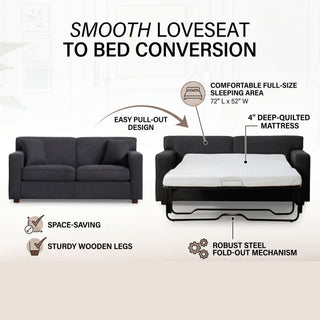 Convertible Sleeper Loveseat & Chair Set With Fold Out Mattress, Loveseat & Chair - Gray