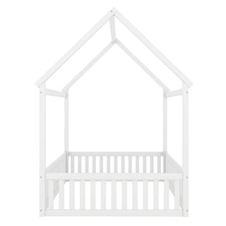 Wood House Bed With Fence And Door