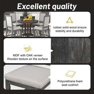5 Piece Dining Set With Extendable Round Table And Upholstered Chairs