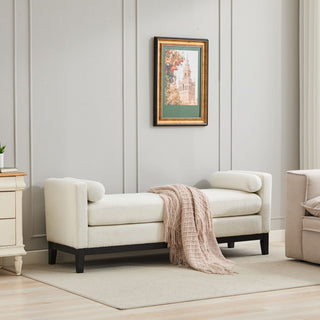 Upholstered End Of Bed Bench With Arms, 2 Bolsters For Bedroom - Ivory