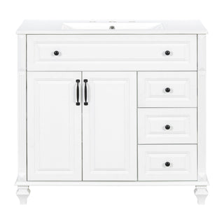Modern Bathroom Vanity With Sink, 3 Drawers & 2 Doors