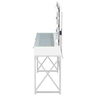 Hamlin - Makeup Vanity Table With Lighted Mirror And Padded Stool - White