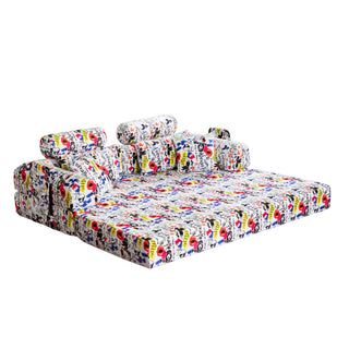 Pop Graffiti Printed Convertible Sleeper Sofa Bed, Foldable Multi Functional Couch For Living Room - White