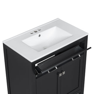 Bathroom Vanity With Ceramic Sink, Modern Single Bathroom Cabinet With 2 Doors And A Shelf, Soft Close Doors