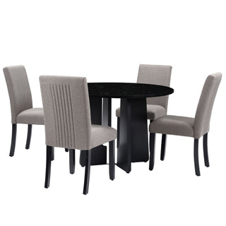 5 Piece Round Dining Table Set, Modern Table And 4 Upholstered Chairs For Dining Room